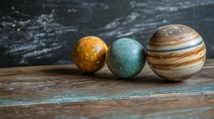 A classroom scene where holographic models of planets are being used to teach astronomy Stock Photo with side copy space