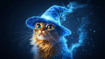 Obraz premium Magical Cat in Wizard Hat: Enchanted Vector Art