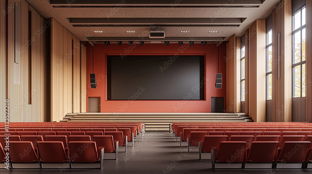 Poster a futuristic digital lecture hall design showcasing engagement through large display panels stock ph