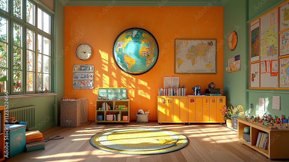 Poster a conceptual design of interconnected global classrooms with ar and vr tools stock photo with side c