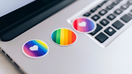 Vibrant LGBTQIA Stickers on Minimalist Laptop Workspace