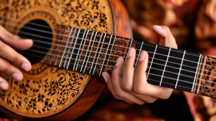 Fototapeta premium Hands Playing Traditional Musical Instrument Close Up