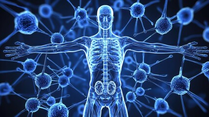 Human Body & Neuron Cells, 3D Medical Illustration