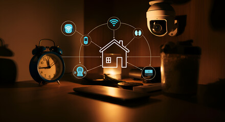 Fototapeta premium Connected Devices in a Smart Home with a House Icon