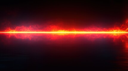 Fototapeta premium Abstract glowing fire line over reflective dark surface background