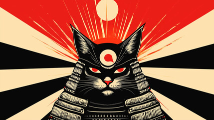 Samurai Cat: Warrior in Japanese Armor Vector Art