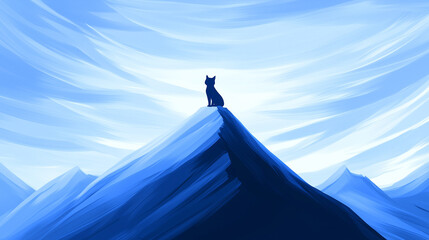 Snowy Mountain Cat: Calm and Serene Illustration
