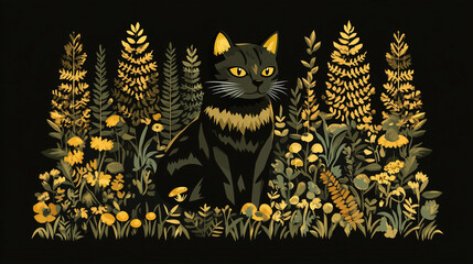 Forest Cat: A Blend of Feline and Nature in Vector Art
