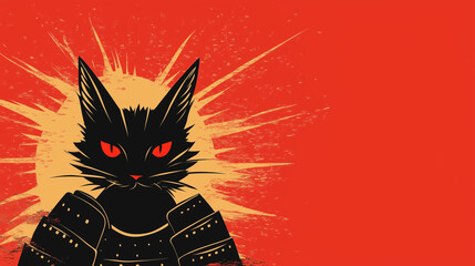 Samurai Cat: Warrior in Japanese Armor Vector Art