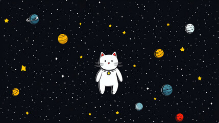 Astronaut Cat in Space: Sleek Vector Illustration
