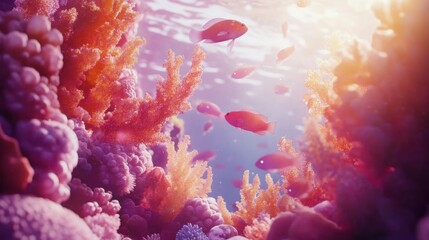 Vibrant underwater scene with coral and fish.