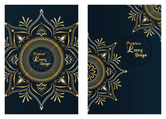 Vector vintage visiting card set. Floral mandala pattern and ornaments. Oriental design Layout. Islam, Arabic, Indian, ottoman motifs. Front page and back page.