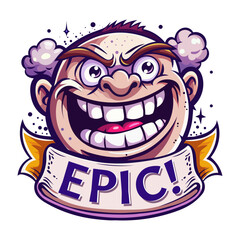 A flat sticker of a character with epic typography 