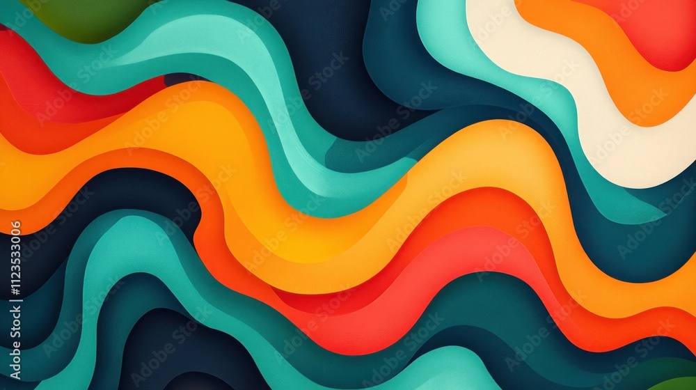 Poster abstract wavy background with vibrant color gradients and layered paper effect.