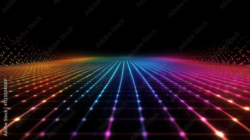 Poster abstract colorful grid converging to vanishing point.