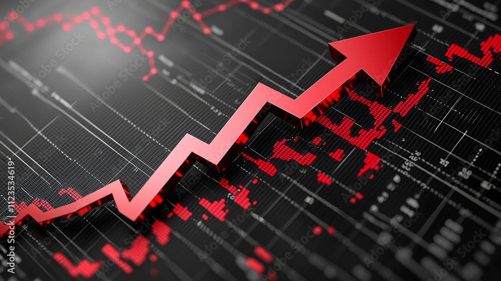 Aufkleber bold graph red upward arrow black background symbolizes ambition and growth featuring sharp lines an