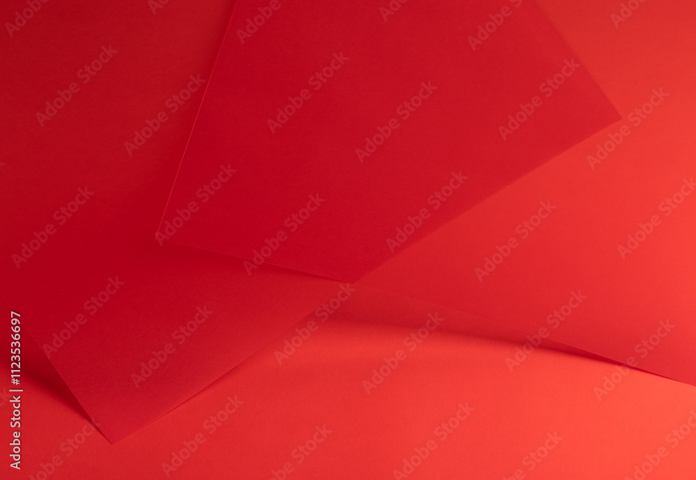Poster Scarlet red paper background with a smooth gradient and tonal geometric layers. Elegant and vibrant