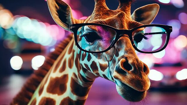 party abstract colorful  portrait video  adphones ape monkey giraffe goggles neon graphic print isolated hipster character design head style africa face art