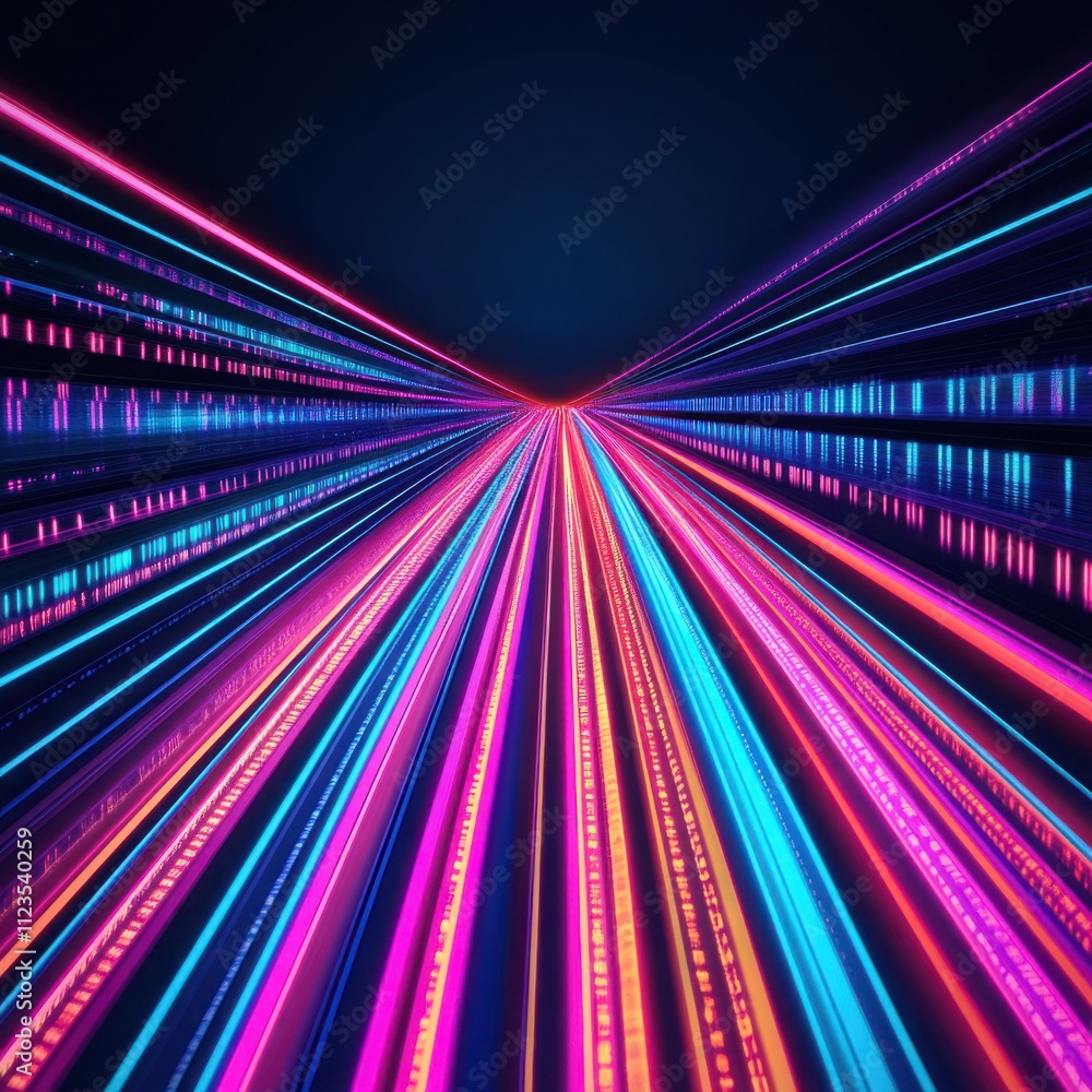 Poster vibrant abstract light lines creating a futuristic pathway of colorful energy in a digital world wit