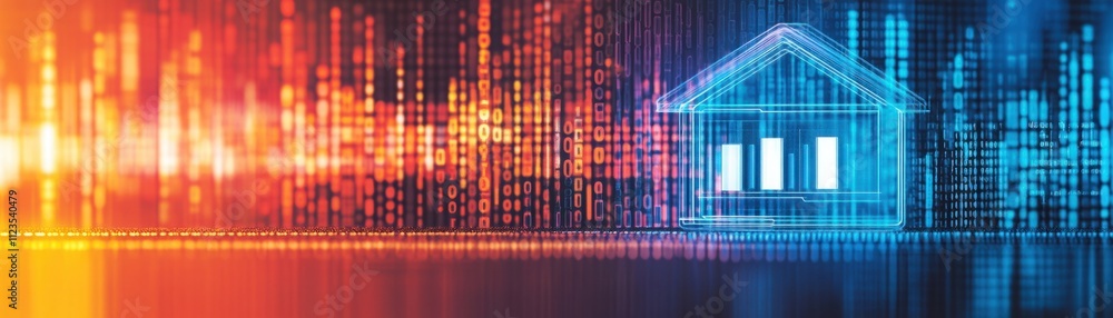 Aufkleber abstract representation of smart home technology with digital data streams and glowing house icon il