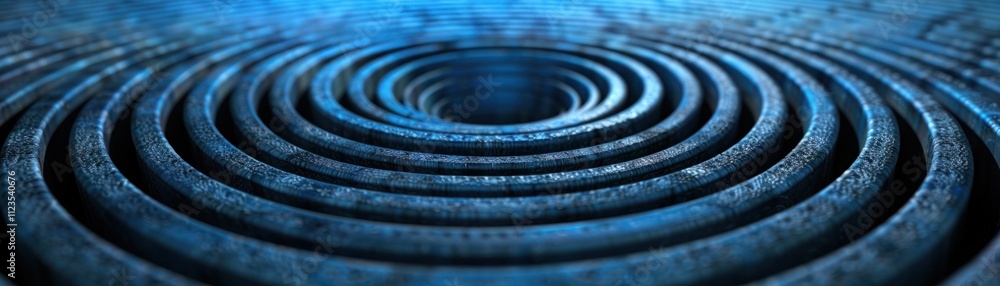 Poster close-up of circular ripples in dark blue water with textured metallic surface, capturing a sense of