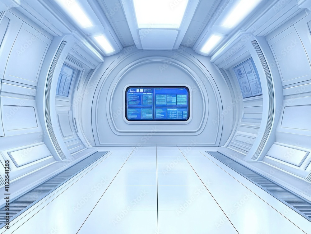 Aufkleber modern futuristic corridor with technology interface display, sleek architectures, illuminated walls