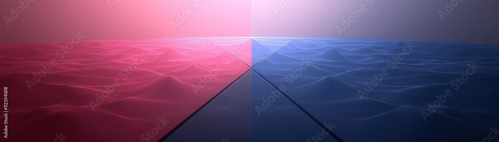 Aufkleber abstract visualization of a surreal landscape featuring contrasting colors of red and blue, with wav