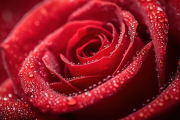 Close-up of a Dew-Covered Red Rose Petal
