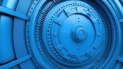 Fototapeta premium Abstract Close-up of a Futuristic Metallic Blue Circular Component with Textured Details and Intricate Geometric Designs on a Modern Background