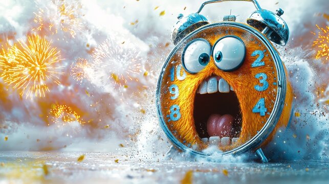 large countdown clock approaches midnight surprised year 2024 watching. Fireworks explode background as joyful year 2025 prepares emerge creating festive atmosphere.