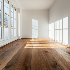 Obraz premium Bright and Airy Room with Wooden Floors and White Walls