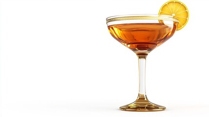 Elegant Gold rimmed Cocktail Glass with Citrus Garnish Against White Background
