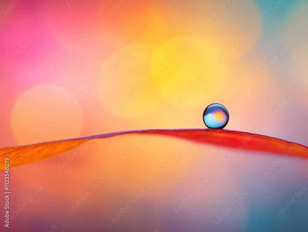 Aufkleber captivating close-up of a water droplet on leaf with colorful background and bokeh effect, ideal for