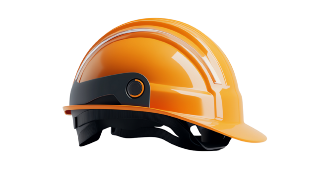 A bright orange construction helmet designed for safety in the workplace.