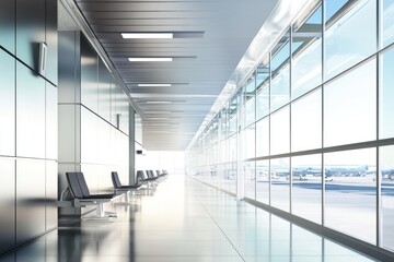 Fototapeta premium Futuristic Minimalist Airport Hallway Design for Modern Travel
