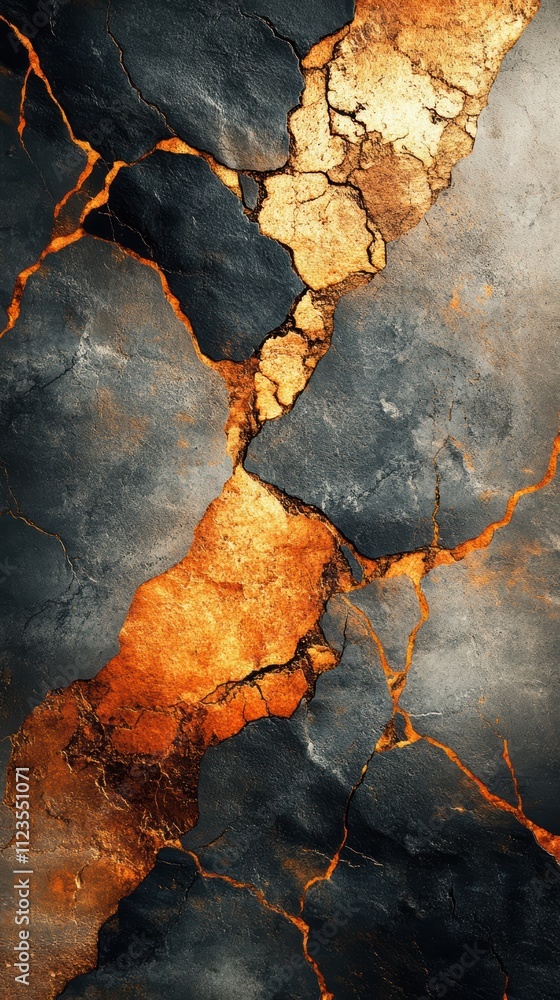 Poster a cracked rock with a gold line running through it. generative ai