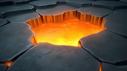 Fototapeta premium molten metal being poured into molds in a foundry, glowing orange heat illuminating the scene