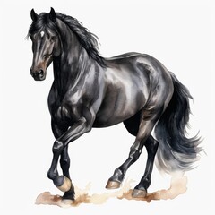 Obraz premium Black Stallion in Motion Watercolor Painting