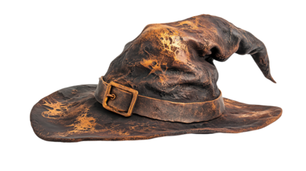 A vintage wizard hat with a weathered appearance, perfect for fantasy-themed projects.