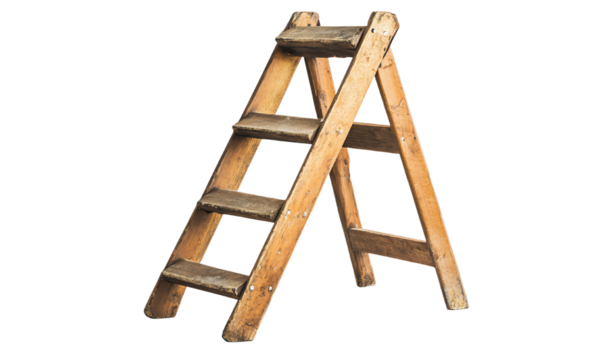 A vintage wooden ladder with five steps, perfect for home renovation or projects.