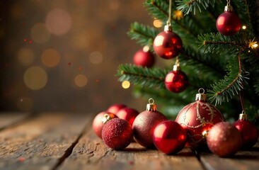 Obraz premium Merry Christmas! The Christmas tree is decorated with New Year's balls in the color of the year 
