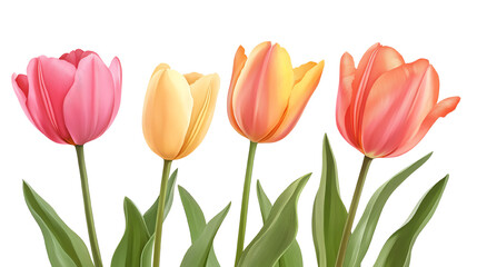 Fototapeta premium Beautiful blooming tulips in vibrant colors create a cheerful spring atmosphere.