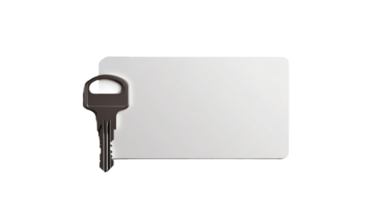 Key on a blank key card, isolated on a white background.