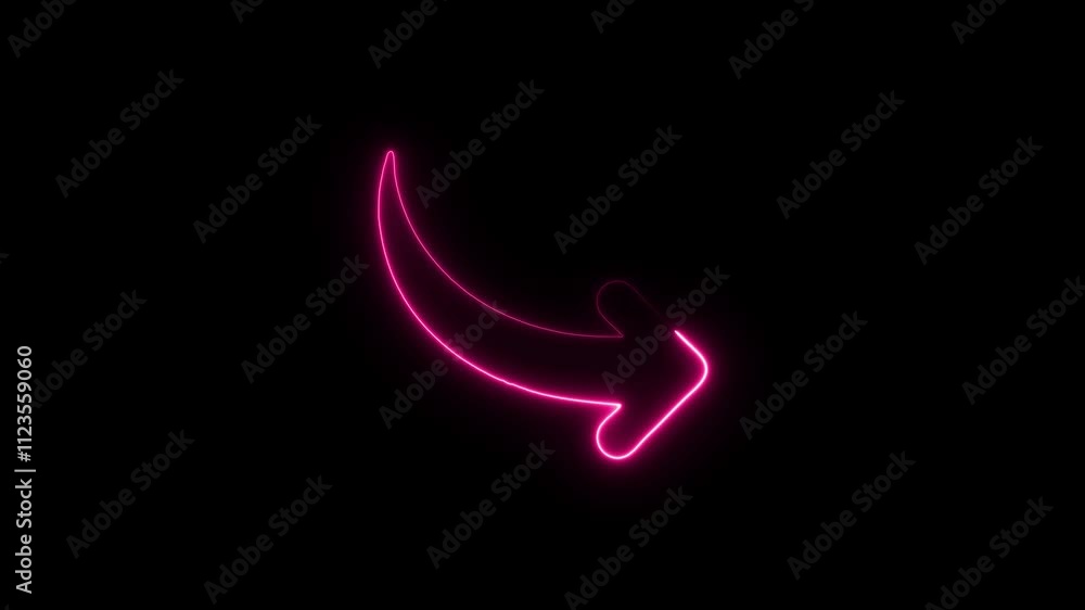 Poster neon electric up right arrow icon animation.neon arrow direction animation on black background. abst
