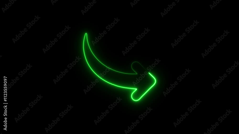Poster neon electric up right arrow icon animation.neon arrow direction animation on black background. abst