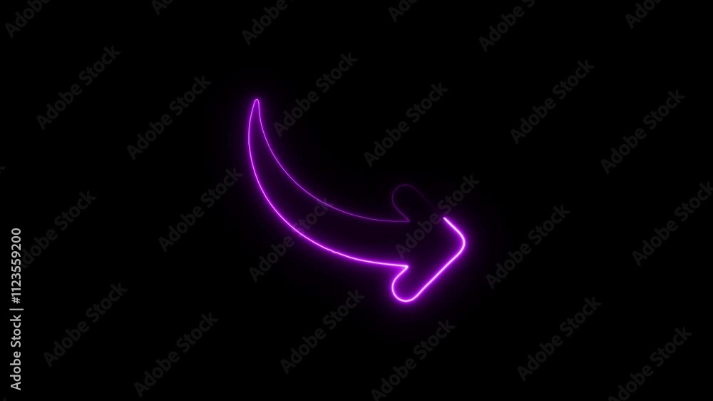 Poster neon electric up right arrow icon animation.neon arrow direction animation on black background. abst