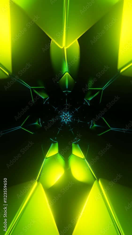Poster vertical video of neon light pulses with rotating geometric patterns