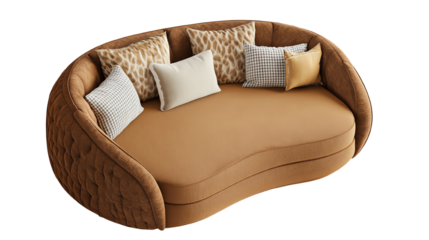 Stylish brown couch with assorted pillows, perfect for modern living spaces.