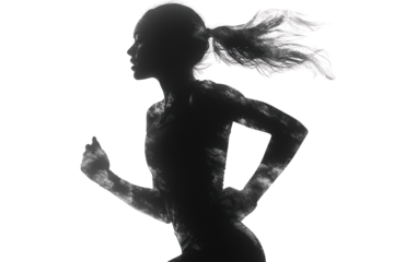 Silhouette of a female runner in motion, representing speed and determination. The dynamic pose captures the essence of athleticism and fitness.
