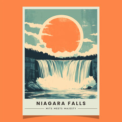 Niagara Falls Retro Travel Style Poster Vector Illustration